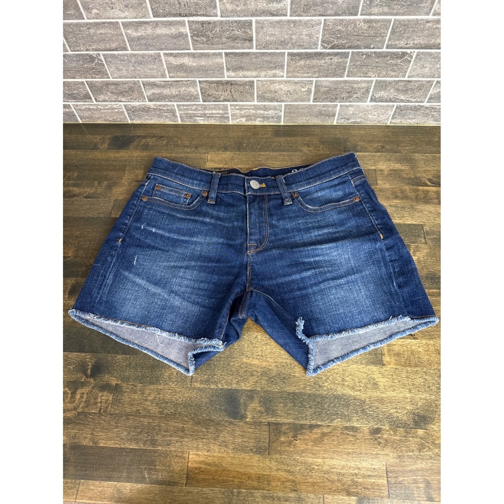 J.Crew Indigo Denim Shorts Womens Size 26‎ Dark Wash Frayed Raw Hem Stretch